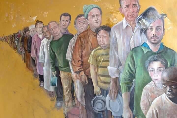فنان سوري يحول زعماء العالم إلى لاجئين 